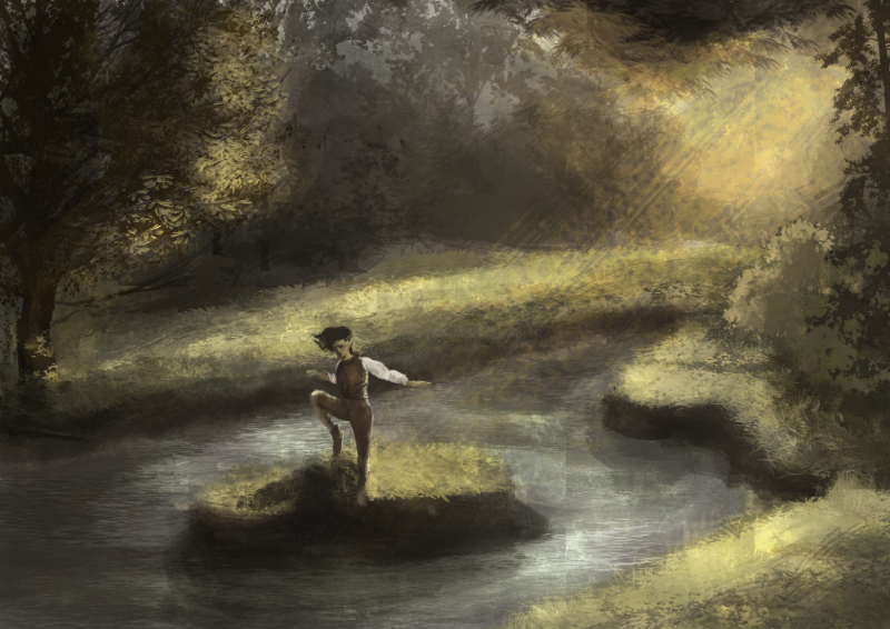 Dancer in sunlit forest